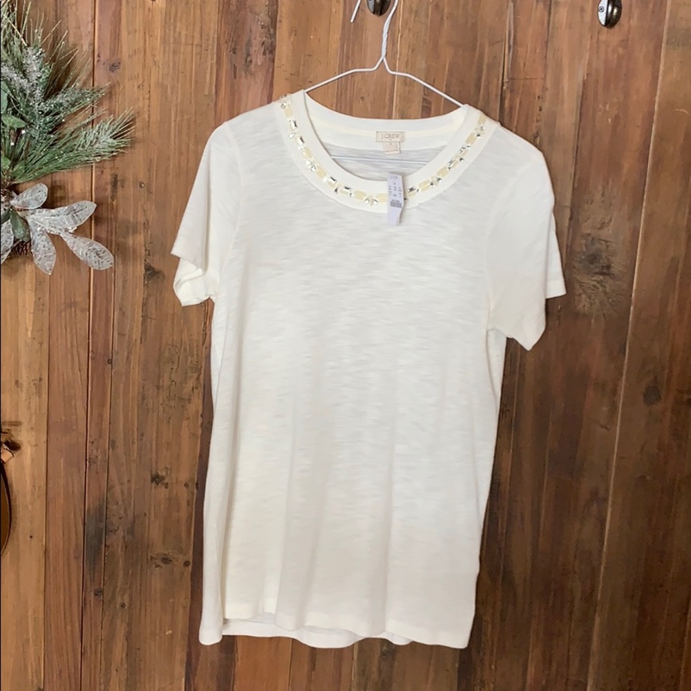 J.Crew ivory top with beaded neckline